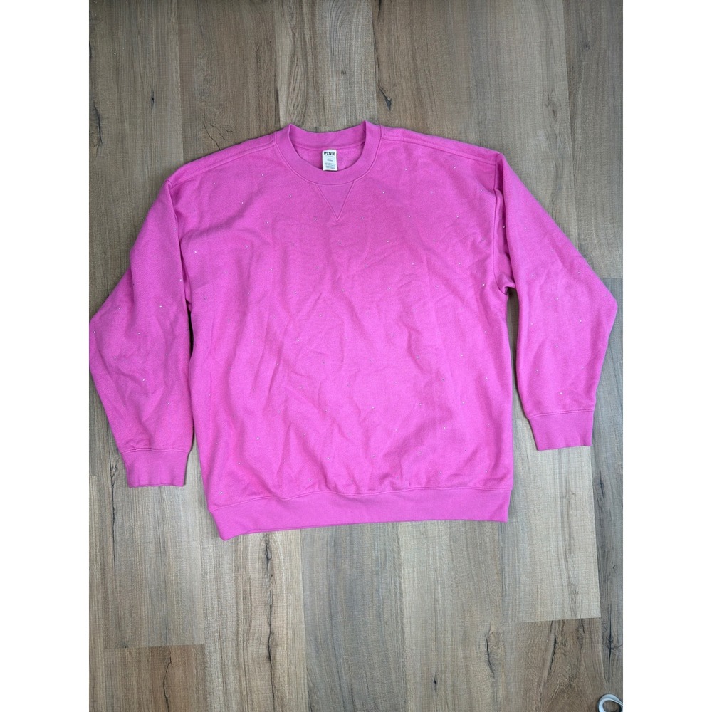 Victoria's Secret PINK Rhinestone Oversized Crewneck Sweatshirt Pink Large
